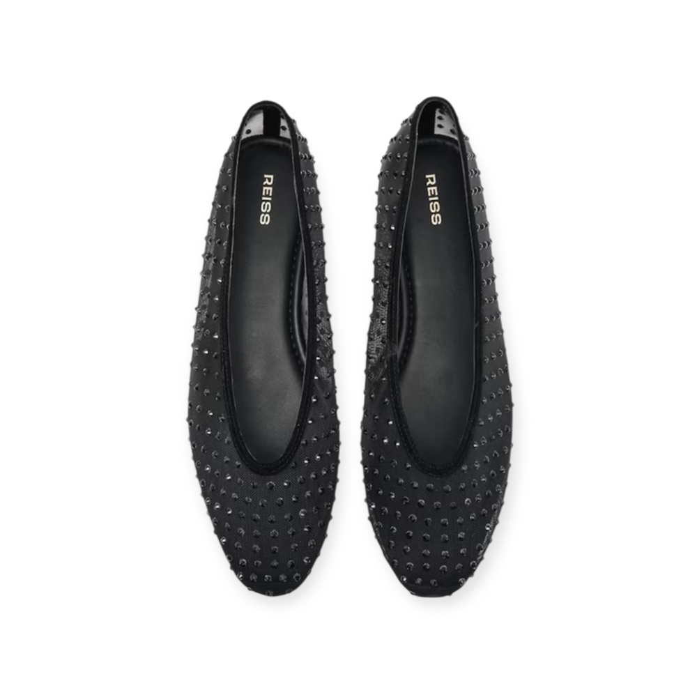 new Reiss 𖦹 Dina Mesh Embellished Ballet Flats 𖦹 Black Crystals 𖦹 40 9.5M 𖦹 - Picture 10 of 16